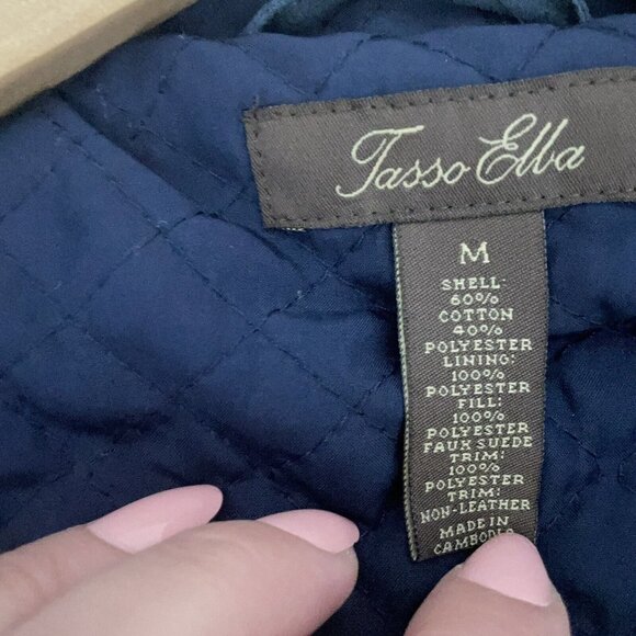 Tasso Elba Size M Mens Navy Blue Elbow Patch Faux-Suede Trim Knit Sweater Jacket - Picture 11 of 12